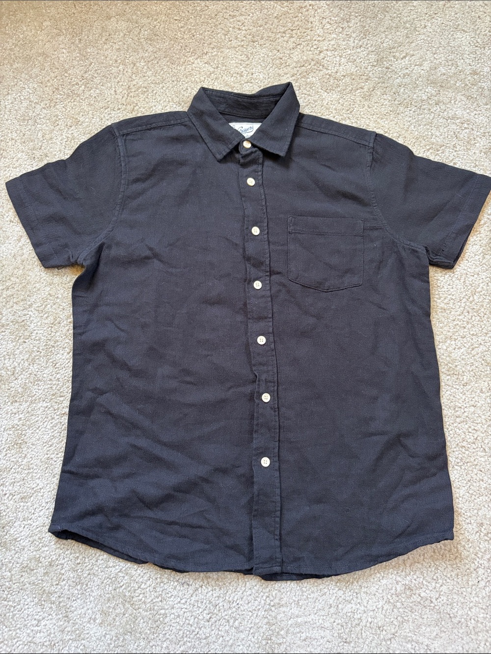 Grayers Black Cotton Linen Short-Sleeve Button-Down Shirt
